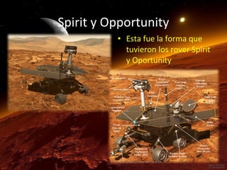 Spirit y Opportunity
• Esta fue la forma que
tuvieron los rover Spirit
y Oportunity

 