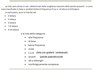 (lista con grafemi contestuali)
(parole piae/sdrucciali
 