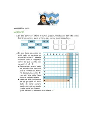 MARTES 16 DE JUNIO.
MATEMATICA
 