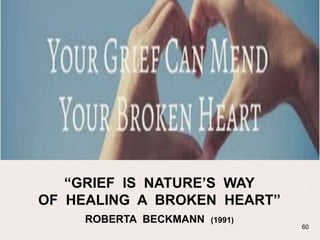60
“GRIEF IS NATURE’S WAY
OF HEALING A BROKEN HEART”
ROBERTA BECKMANN (1991)
 