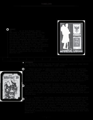 TIMELINE
SEPTEMBER
5 – Solidarity holds its first National Congress; calls for other Soviet
Bloc nations to form independent trade unions
9 - There has been an additional hardening in Jaruzelski's position
toward Solidarnosc ... everything points to the fact that in the event
of a more serious conflict, Jaruzelski will no longer be concerned
regarding the declaration of Martial Law.... Marshal Kukikov has put
increasing pressure on Jaruzelski to introduce Soviet military advisors
in the Polish Armed Forces down to the military district level ... the
Soviets consider that the re-election of Kania to the position of First
Secretary of the Polish United Workers' Party was a great disaster.
11 – “On 9 September, General of Arms Florian Siwicki, after
consultation with Jarzuelski, informed a select group of the Polish
General Staff that Poland was approaching the institution of the state
of Martial Law. Source indicated that this could happen as early as
next week.... If the implementation of Martial law is unsuccessful,
the question raised in the Polish General Staff was whether they would
receive help ...
18 – ... Kania will not listen to any solutions which would require
the use of force.... Jaruzelski, possibly under the influence of the
Soviets and conservatives of the Polish Party and Government, has
changed his position and currently favors a more decisive solution
to the problem. So far, he is not openly opposing Kania; however, the
change in his position is apparent.... Minister of Internal Affairs
Kiszczak is pressing for an immediate and surprise declaration of
Martial Law.... The Ministry of Internal Affairs has infiltrated the
leadership elements of Solidarnosc and has a good grasp of what their
plans are.
AUGUST
14 – ... as of mid-August there
had been a significant change in the
attitude of the leadership of the
Polish Ministry of Defense regarding
the present crisis situation.... The
situation demands more resolute behavior
on the part of the Government vis-à-vis
Solidarnosc including the possible
introduction of Martial Law. The Soviets
are also asserting considerable pressure
in the same direction.... As of 12
August there has been no political
decision regarding the introduction of
Martial Law.
 