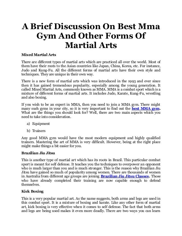 A Brief Discussion On Best Mma Gym And Other Forms Of Martial Arts