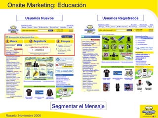 Onsite Marketing: Educación Usuarios Nuevos Usuarios Registrados Segmentar el Mensaje 
