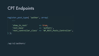 CPT Endpoints
/wp/v2/authors/
 