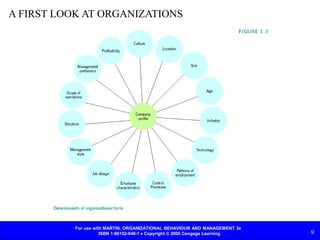 For use with MARTIN, ORGANIZATIONAL BEHAVIOUR AND MANAGEMENT 3e
ISBN 1-86152-948-1  Copyright © 2005 Cengage Learning 9
A FIRST LOOK AT ORGANIZATIONS
 