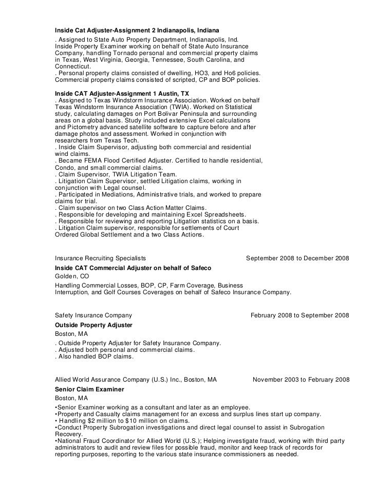 insurance adjuster resumes
