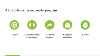 5 tips to launch a successful program
1. A goal 2. Understanding
its strengths
3. Sharing
insights
4. Surprise
and delight...