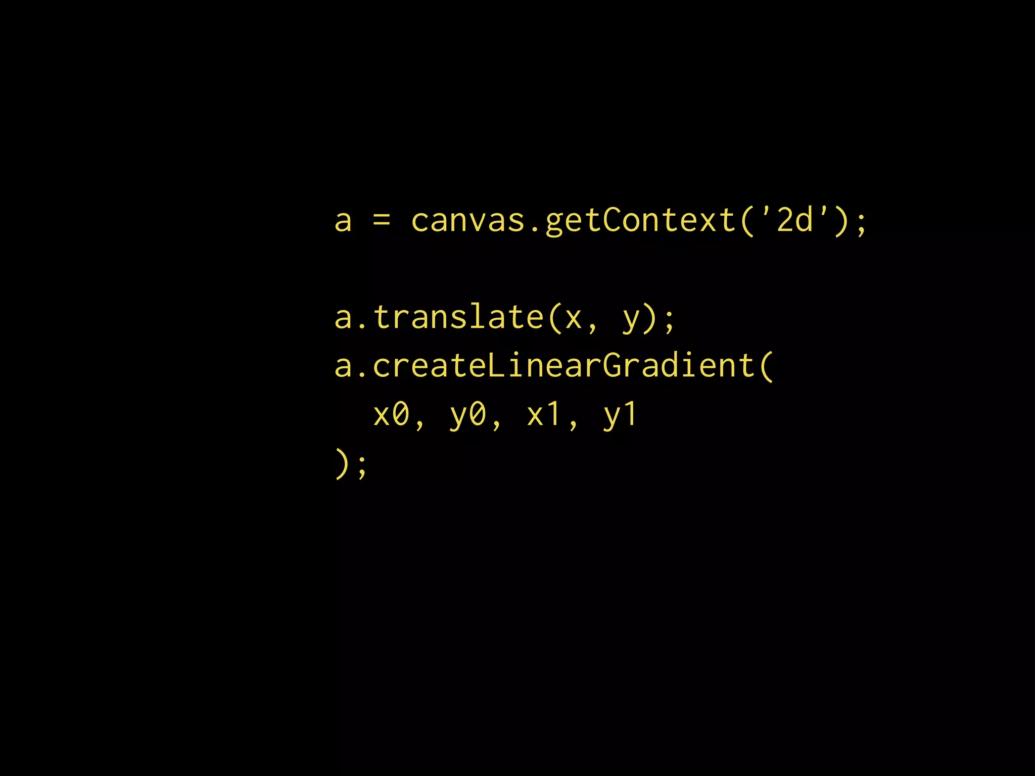 a = canvas.getContext('2d');
a.translate(x, y);
a.createLinearGradient(
x0, y0, x1, y1
);
 