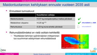 Helsingin keskuskirjasto Oodi, 21. 1. 2020 17
Maidontuotannon kehityksen ennuste vuoteen 2035 asti
• Ennusteen tunnusluvut...