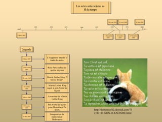 Dans cette présentation, nous vous parlerons d’une personne en particulier qui a courageusement combattu pour les droits et libertés des noirs: Martin Luther King Jr.http://www.flickr.com/photos/caboindex/1183155006/