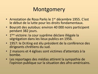 Comment a-t-il pu se faire entendre?Pour faire entendre ses opinions, Martin Luther King Jr. A utilisé plusieurs moyens tels que:des campagnes de publicité,des marches et manifestations pacifiques,des boycotts,il a écrit des livres,il a donné des discours,Etc.