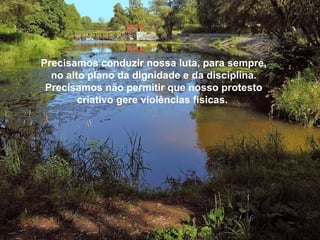 Precisamos conduzir nossa luta, para sempre, no alto plano da dignidade e da disciplina. Precisamos não permitir que nosso protesto criativo gere violências físicas.  