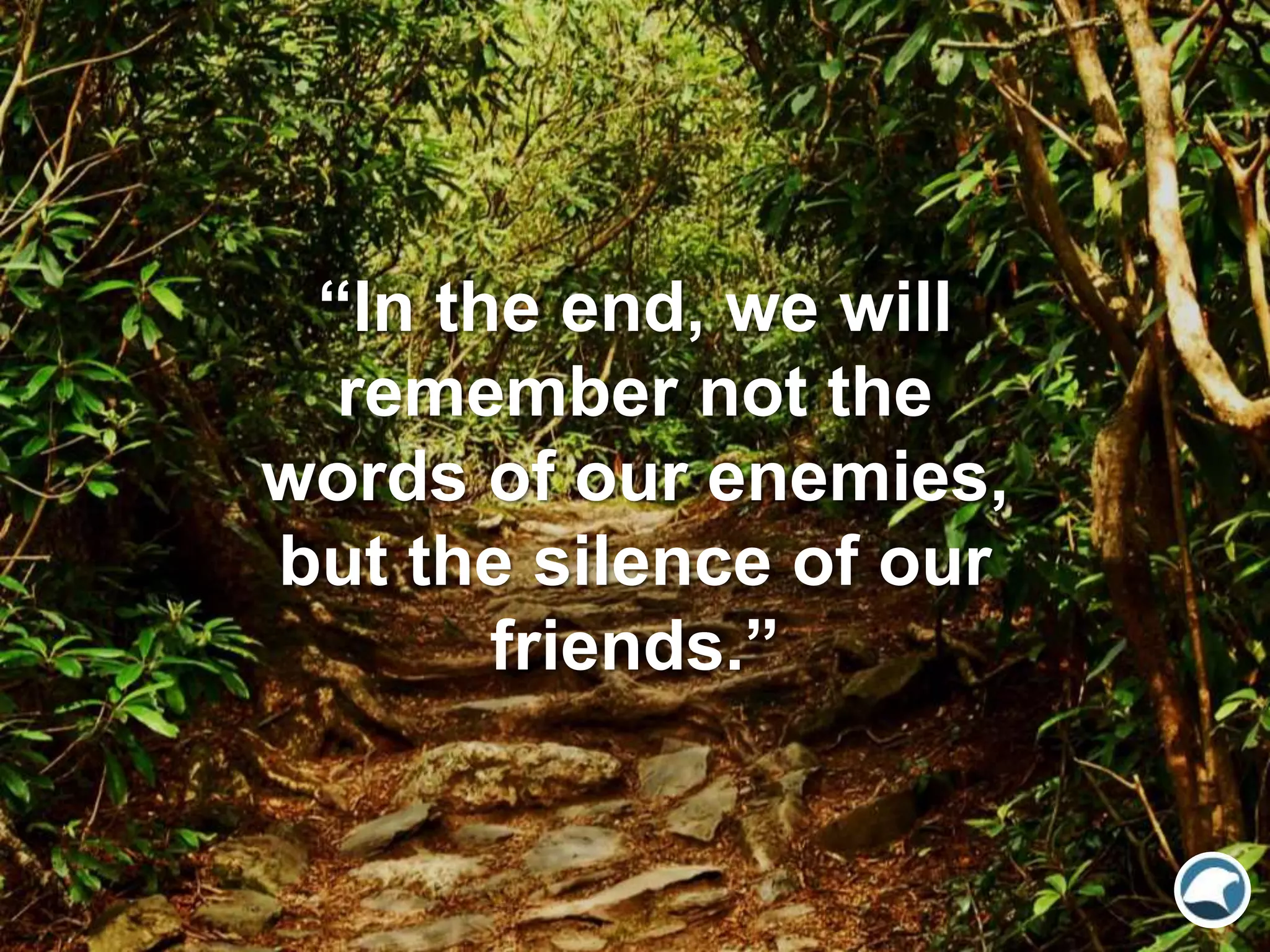 “In the end, we will
remember not the
words of our enemies,
but the silence of our
friends.”
 