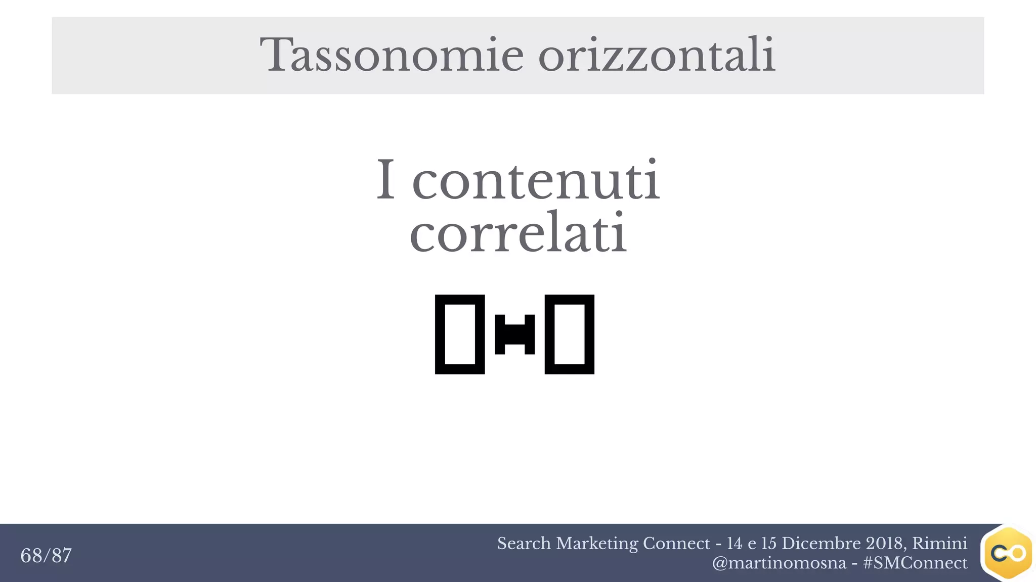 Search Marketing Connect - 14 e 15 Dicembre 2018, Rimini
@martinomosna - #SMConnect68/87
Tassonomie orizzontali
I contenuti
correlati
 