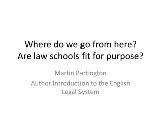 Where do we go from here?
Are law schools fit for purpose?
           Martin Partington
   Author Introduction to the English
              Legal System
 