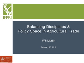 Balancing Disciplines &
Policy Space in Agricultural Trade
Will Martin
February 23, 2016
 
