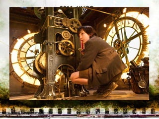 Sinopsis:
   La película cuenta la historia de un niño huérfano que
  vive una vida secreta en los muros de la estación de
  tren de París. Cuando encuentra una máquina rota, una
  chica excéntrica y al frío y reservado dueño de una
  tienda de juguetes, Hugo, el huérfano, queda atrapado
  en una misteriosa aventura que pone en peligro todos
  sus secretos.
 