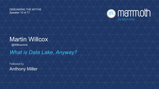 DEBUNKING THE MYTHS 
Speaker 10 of 17 
Martin Willcox 
@Willcoxmnk 
What is Data Lake, Anyway? 
Followed by 
Anthony Miller 
 