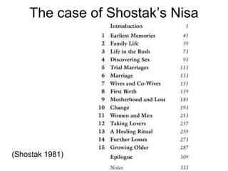 The case of Shostak’s Nisa
(Shostak 1981)
 