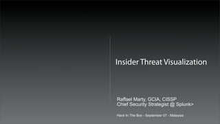 Insider Threat Visualization



Raffael Marty, GCIA, CISSP
Chief Security Strategist @ Splunk>

Hack In The Box - September 07 - Malaysia
 
