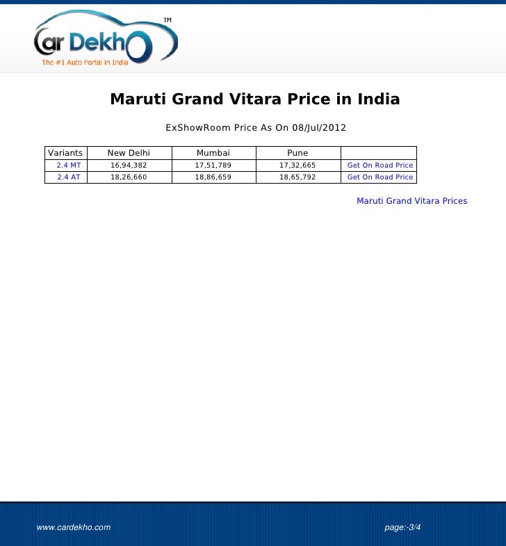 Maruti Grand Vitara Price 07jul2012