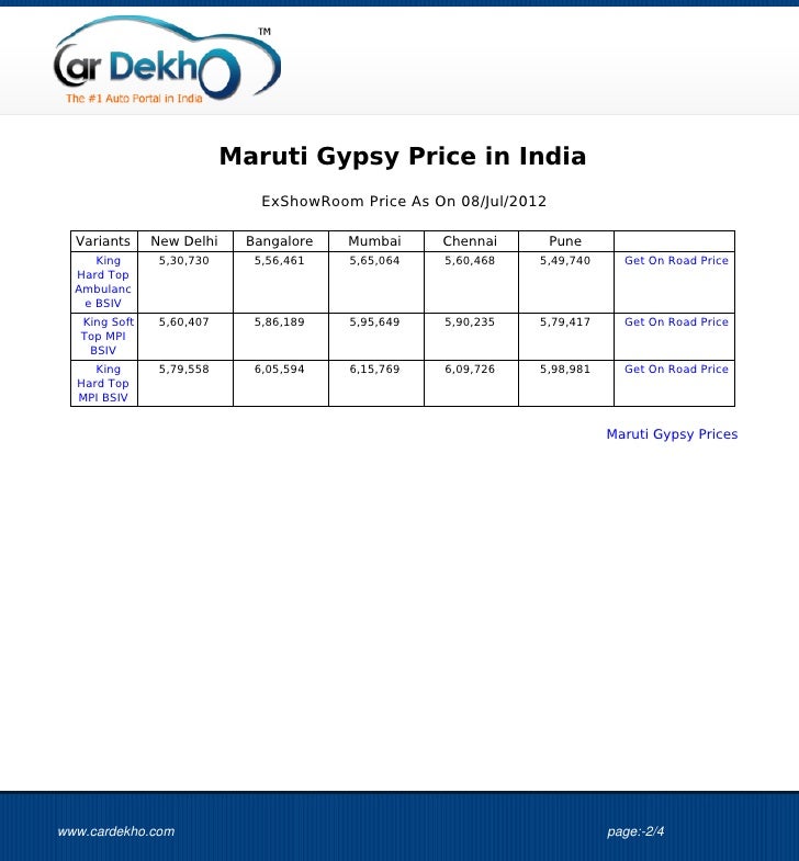 Maruti Gypsy Price 07jul2012