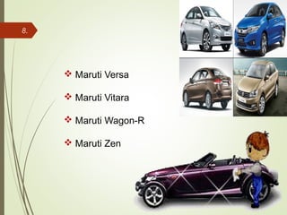  Maruti Versa
 Maruti Vitara
 Maruti Wagon-R
 Maruti Zen
8.
 