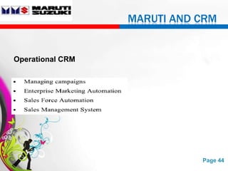 MARUTI AND CRM


Operational CRM




                  Free Powerpoint Templates   Page 44
 