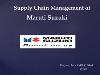 {
Supply Chain Management of
Maruti Suzuki
Prepared By :- AMIT KUMAR
1853362
 
