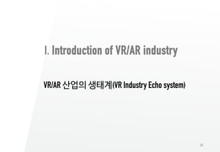 23
I. Introduction of VR/AR industry
VR/AR 산업의 생태계(VR Industry Echo system)
 