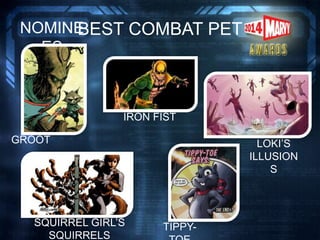 BEST COMBAT PETNOMINE
ES
GROOT
IRON FIST
LOKI’S
ILLUSION
S
SQUIRREL GIRL’S
SQUIRRELS
TIPPY-
 