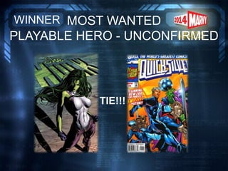 MOST WANTED
PLAYABLE HERO - UNCONFIRMED
WINNER
TIE!!!
 