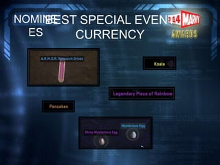 BEST SPECIAL EVENT
CURRENCY
NOMINE
ES
 