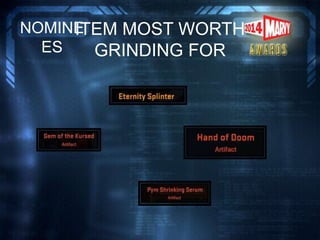 ITEM MOST WORTH
GRINDING FOR
NOMINE
ES
 