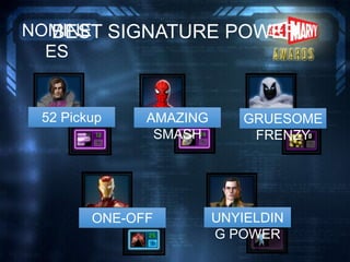 BEST SIGNATURE POWERNOMINE
ES
52 Pickup GRUESOME
FRENZY
AMAZING
SMASH
ONE-OFF UNYIELDIN
G POWER
 