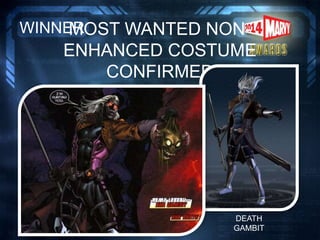 MOST WANTED NON-
ENHANCED COSTUME
CONFIRMED
WINNER
DEATH
GAMBIT
 