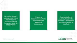 DIVISÓRI
A
Ao mesmo tempo, o
processo acelerado de
mecanização da
produção produzia
frequentes ondas de
DESEMPREGO
Privaram os
trabalhadores da fonte
de subsistência e
levando-os
ao desespero
Essas condições de
superexploração não
tardaram a desencadear
movimentos sociais de
resistência
 