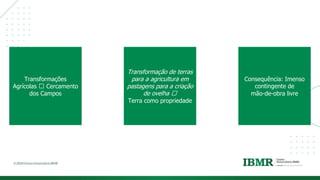 DIVISÓRI
A
Transformações
Agrícolas 🡪 Cercamento
dos Campos
Transformação de terras
para a agricultura em
pastagens para a criação
de ovelha 🡪
Terra como propriedade
Consequência: Imenso
contingente de
mão-de-obra livre
 