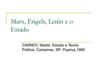 Marx, Engels, Lenin e o Estado CARNOY, Martin. Estado e Teoria Política. Campinas, SP: Papirus,1990 