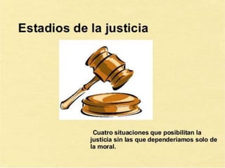 ESTADIOS DE LA JUSTICIA
• NO HAY JUSTICIA SI UNO DE ESTOS
DESAPARECE O SE DESCONTROLA
 