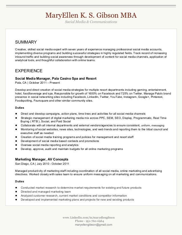 maryellen gibson mba resume director of social media