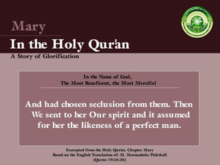 Mary in the Holy Qur'an : A Story of Glorification