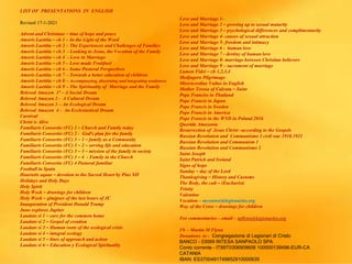 LIST OF PRESENTATIONS IN ENGLISH
Revised 17-1-2021
Advent and Christmas – time of hope and peace
Amoris Laetitia – ch 1 – In the Light of the Word
Amoris Laetitia – ch 2 – The Experiences and Challenges of Families
Amoris Laetitia – ch 3 - Looking to Jesus, the Vocation of the Family
Amoris Laetitia – ch 4 - Love in Marriage
Amoris Laetitia – ch 5 – Love made Fruitfuol
Amoris Laetitia – ch 6 – Some Pastoral Perspectives
Amoris Laetitia – ch 7 – Towards a better education of children
Amoris Laetitia – ch 8 – Accompanying, discerning and integrating weaknwss
Amoris Laetitia – ch 9 – The Spirituality of Marriage and the Family
Beloved Amazon 1ª – A Social Dream
Beloved Amazon 2 - A Cultural Dream
Beloved Amazon 3 – An Ecological Dream
Beloved Amazon 4 - An Ecclesiastical Dream
Carnival
Christ is Alive
Familiaris Consortio (FC) 1 – Church and Family today
Familiaris Consortio (FC) 2 - God’s plan for the family
Familiaris Consortio (FC) 3 – 1 – family as a Community
Familiaris Consortio (FC) 3 – 2 – serving life and education
Familiaris Consortio (FC) 3 – 3 – mission of the family in society
Familiaris Consortio (FC) 3 – 4 - Family in the Church
Familiaris Consortio (FC) 4 Pastoral familiar
Football in Spain
Haurietis aquas – devotion to the Sacred Heart by Pius XII
Holidays and Holy Days
Holy Spirit
Holy Week – drawings for children
Holy Week – glmjpses of the last hours of JC
Inauguration of President Donald Trump
Juno explores Jupiter
Laudato si 1 – care for the common home
Laudato si 2 – Gospel of creation
Laudato si 3 – Human roots of the ecological crisis
Laudato si 4 – integral ecology
Laudato si 5 – lines of approach and action
Laudato si 6 – Education y Ecological Spirituality
Love and Marriage 1-
Love and Marriage 2 – growing up to sexual maturity
Love and Marriage 3 – psychological differences and complimentarity
Love and Marriage 4- causes of sexual attraction
Love and Marriage 5- freedom and intimacy
Love and Marriage 6 - human love
Love and Marriage 7 - destiny of human love
Love and Marriage 8- marriage between Christian believers
Love and Marriage 9 – sacrament of marriage
Lumen Fidei – ch 1,2,3,4
Medjugore Pilgrimage
Misericordiae Vultus in English
Mother Teresa of Calcuta – Saint
Pope Franciss in Thailand
Pope Francis in Japan
Pope Francis in Sweden
Pope Francis in America
Pope Francis in the WYD in Poland 2016
Querida Amazonia
Resurrection of Jesus Christ –according to the Gospels
Russian Revolution and Communismo 3 civil war 1918.1921
Russian Revolution and Communism 1
Russian Revolution and Communismo 2
Saint Joseph
Saint Patrick and Ireland
Signs of hope
Sunday – day of the Lord
Thanksgiving – History and Customs
The Body, the cult – (Eucharist)
Trinity
Valentine
Vocation – mconnor@legionaries.org
Way of the Cross – drawings for children
For commentaries – email – mflynn@legionaries.org
Fb – Martin M Flynn
Donations to - Congregazione di Legionari di Cristo
BANCO - 03069 INTESA SANPAOLO SPA
Conto corrente - IT89T0306909606 100000139496-EUR-CA
CATANIA
IBAN: ES3700491749852910000635
 