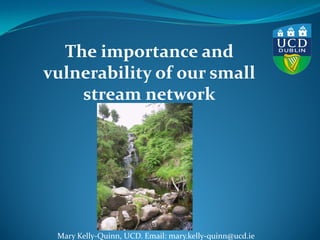 The importance and vulnerability of our small stream network 
Mary Kelly-Quinn, UCD. Email: mary.kelly-quinn@ucd.ie  