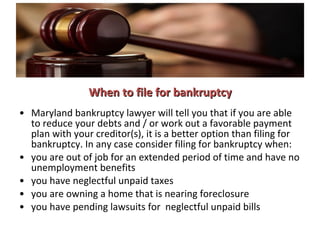 Bankruptcy Attorneys Baltimore MD - Chapter 7, 11 & 13 Bankruptcy Law