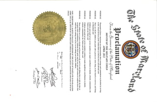 Maryland governor's proclamation 2012