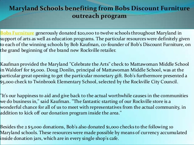 Maryland Schools Benefiting From Bobs Discount Furniture Outreach Pro