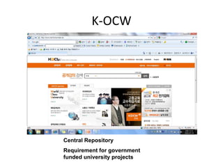 K‐OCW




Central Repository
Requirement for government
funded university projects
 
