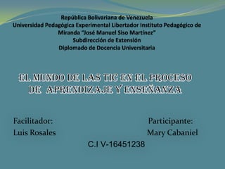Facilitador:                    Participante:
Luis Rosales                    Mary Cabaniel
               C.I V-16451238
 