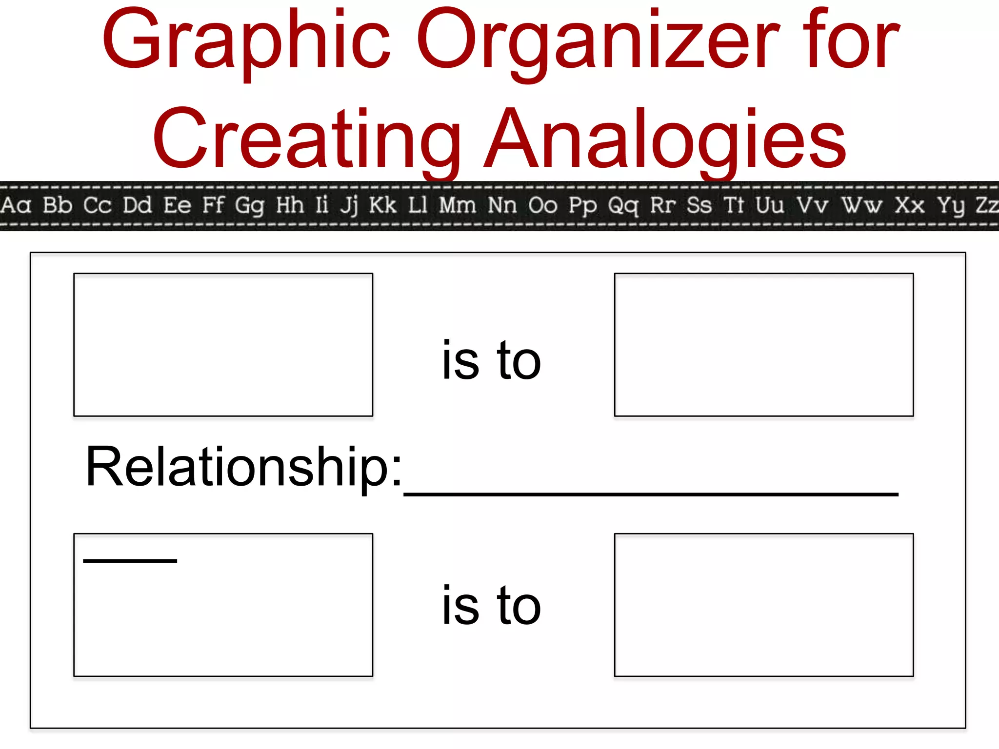 Graphic Organizer for
 Creating Analogies

            is to
Relationship:________________
___
              is to
 